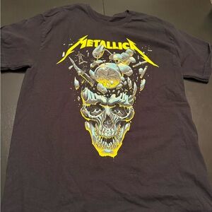 Only Black Short-Sleeve Tee with Yellow and Light Blue Skull Graphic
